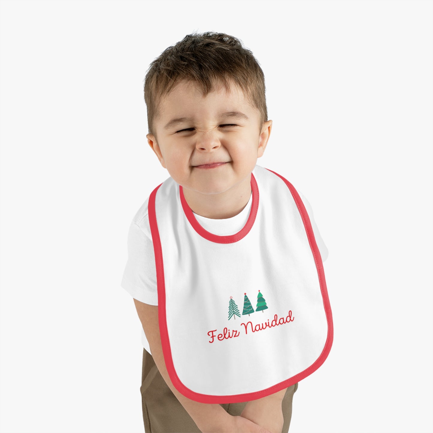 Feliz Navidad   Baby Contrast Trim Jersey Bib